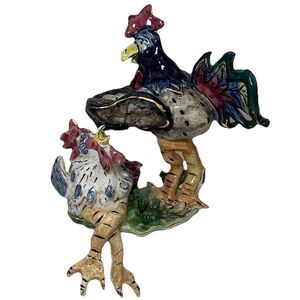 Blue Sky Clayworks 2000 Rooster Hen Chicken Tea Light Candle Holder Shelf Sitter